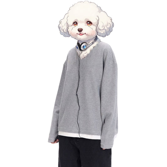 綿混重ね着風Tシャツ オーダーメイドペットポートレート刺繍