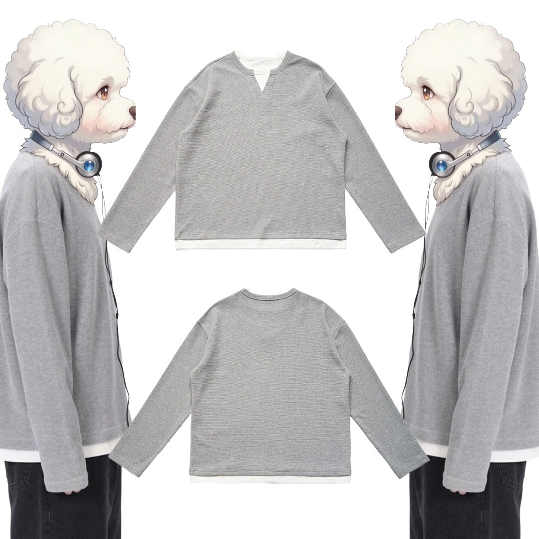 綿混重ね着風Tシャツ オーダーメイドペットポートレート刺繍