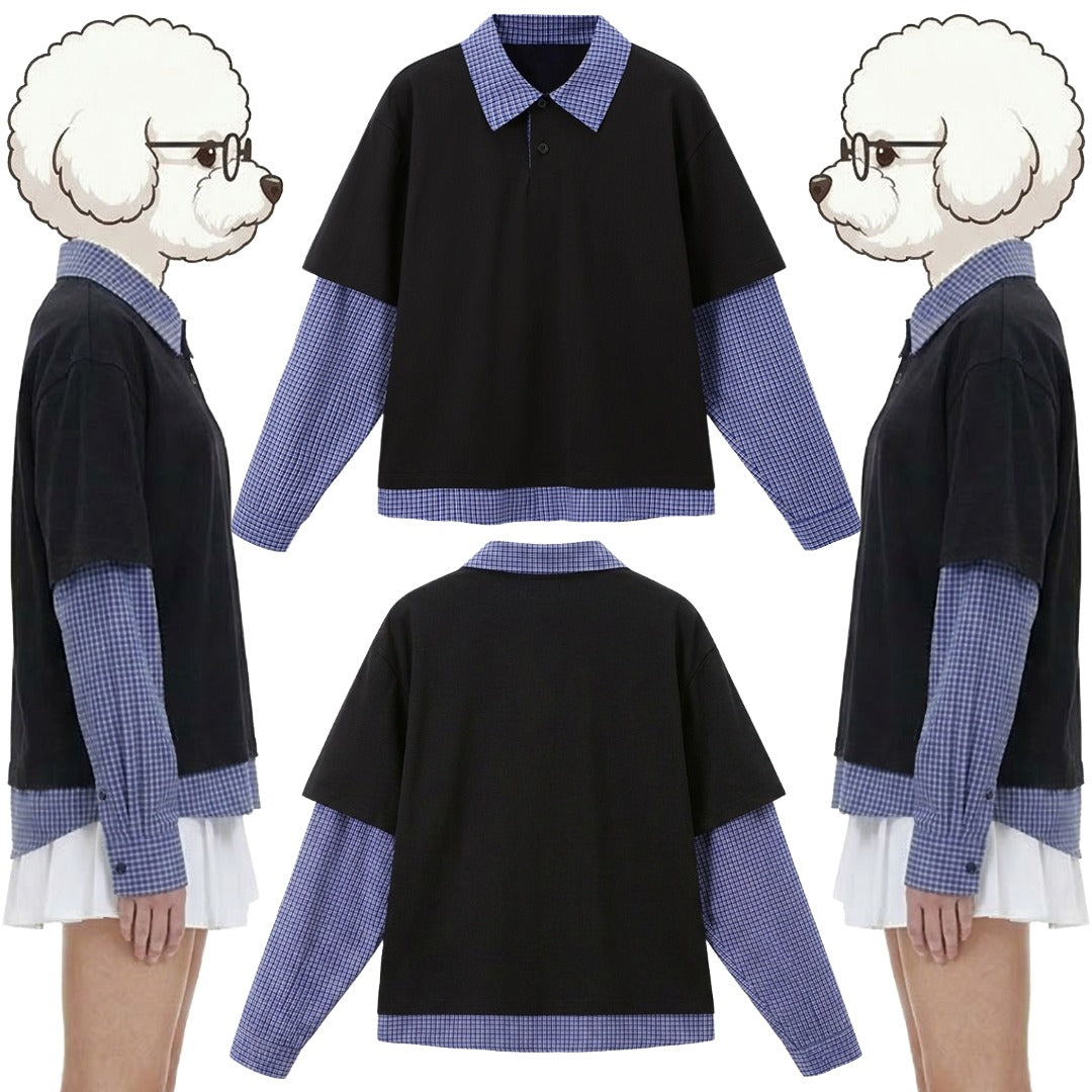 Cotton Blend Layered-Look Shirt: Custom Pet Portrait Embroidery