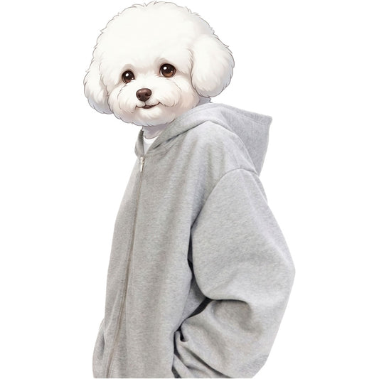 綿混ダブルジップパーカー オーダーメイドペットポートレート刺繍