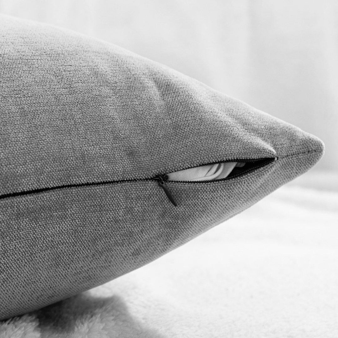 Chenille cushion cover with polyester-cotton cushion insert, custom pet portrait embroidery