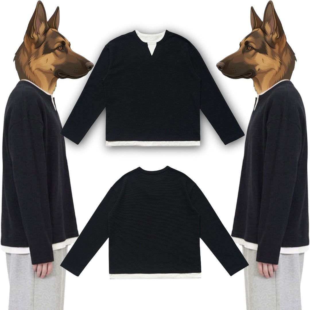 綿混重ね着風Tシャツ　オーダーメイドペットポートレート刺繍