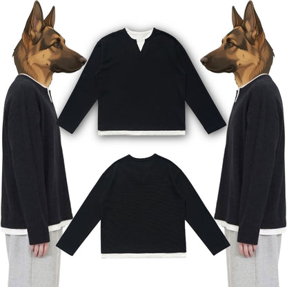 綿混重ね着風Tシャツ　オーダーメイドペットポートレート刺繍