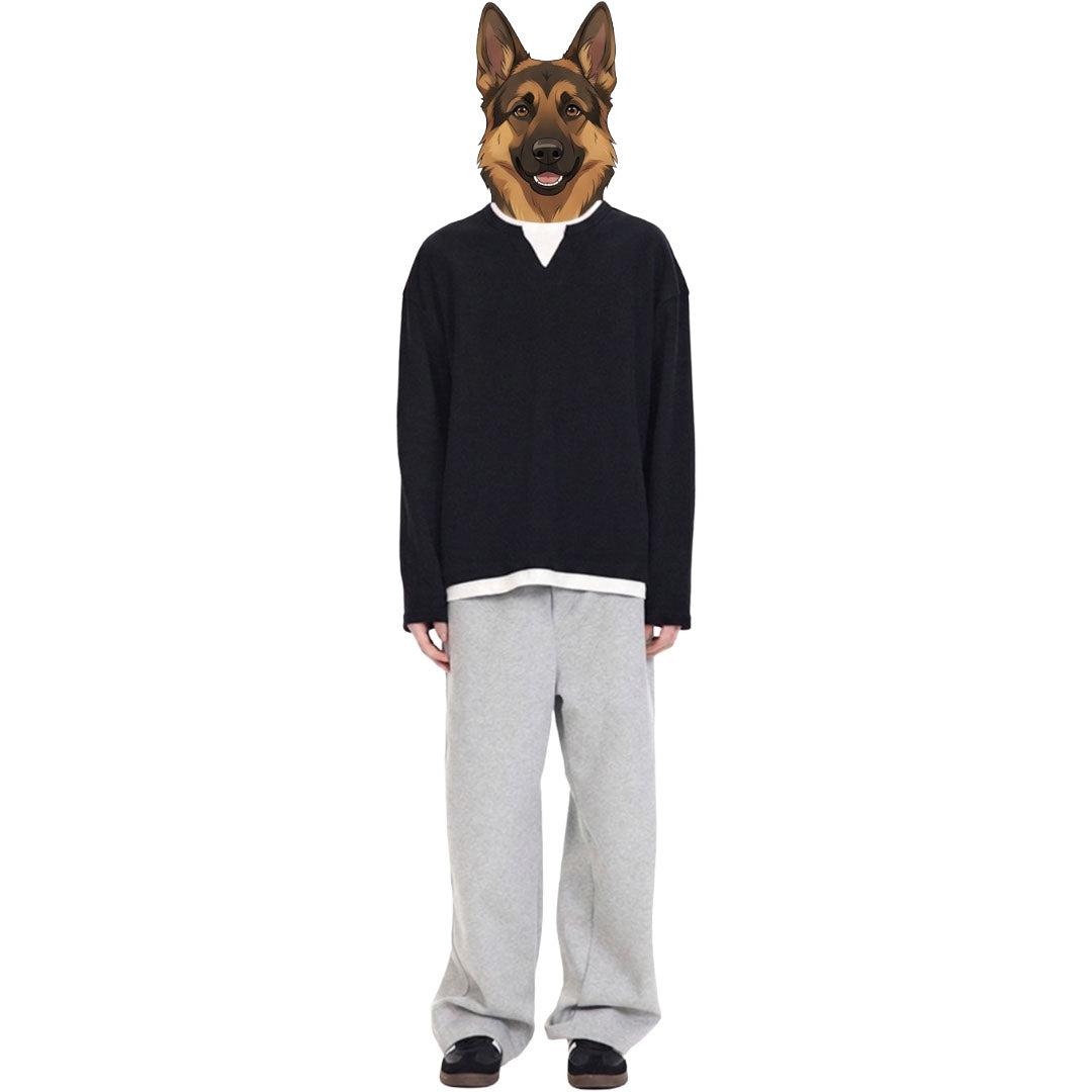 綿混重ね着風Tシャツ　オーダーメイドペットポートレート刺繍