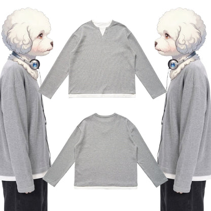 綿混重ね着風Tシャツ　オーダーメイドペットポートレート刺繍