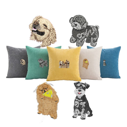 Chenille cushion cover with polyester-cotton cushion insert, custom pet portrait embroidery