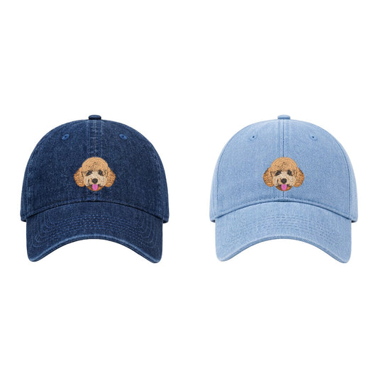 綿100%デニムキャップ　オーダーメイドペットポートレート刺繍