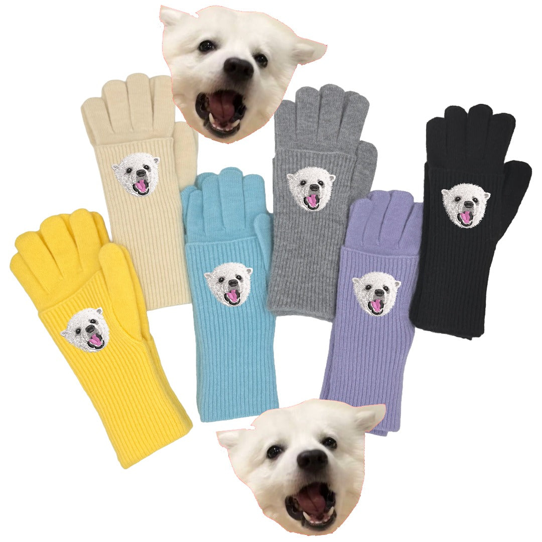 ウール混グローブ　オーダーメイドペットポートレート刺繍