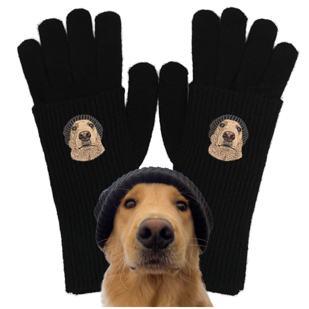 ウール混グローブ　オーダーメイドペットポートレート刺繍