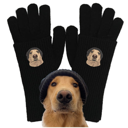 ウール混グローブ　オーダーメイドペットポートレート刺繍