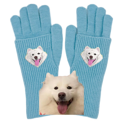 ウール混グローブ　オーダーメイドペットポートレート刺繍