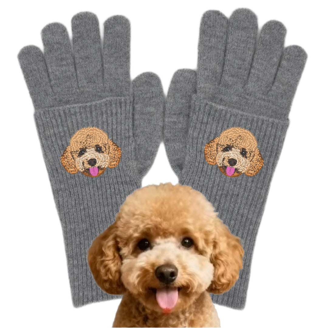 ウール混グローブ　オーダーメイドペットポートレート刺繍