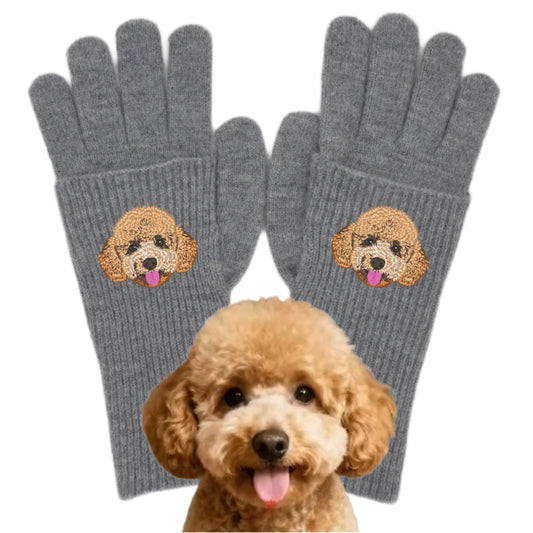 ウール混グローブ　オーダーメイドペットポートレート刺繍