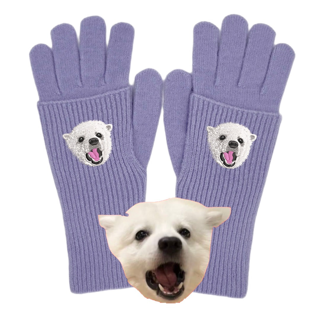 ウール混グローブ　オーダーメイドペットポートレート刺繍