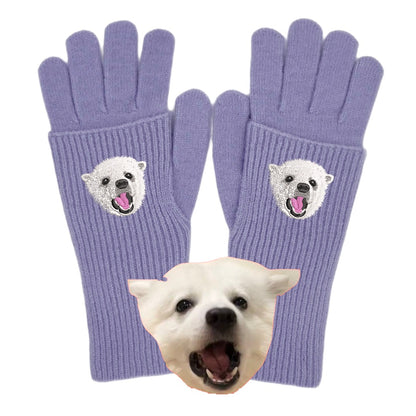ウール混グローブ　オーダーメイドペットポートレート刺繍