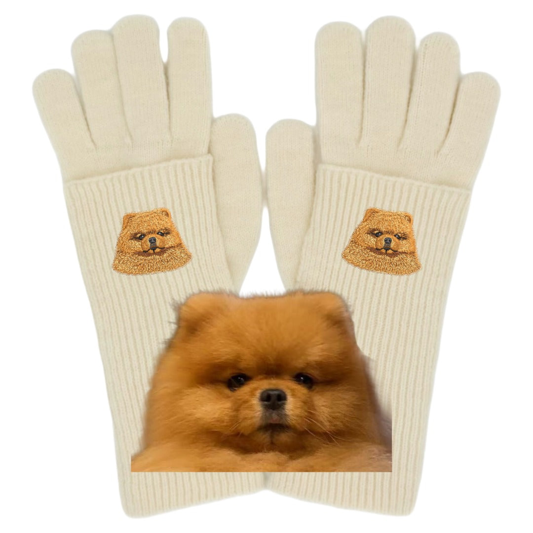 ウール混グローブ　オーダーメイドペットポートレート刺繍