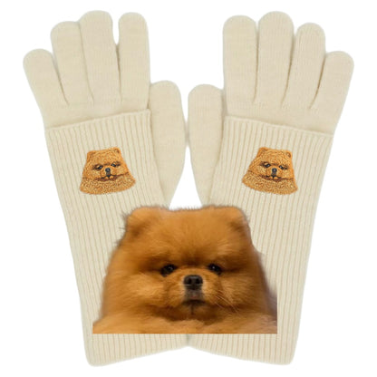 ウール混グローブ　オーダーメイドペットポートレート刺繍