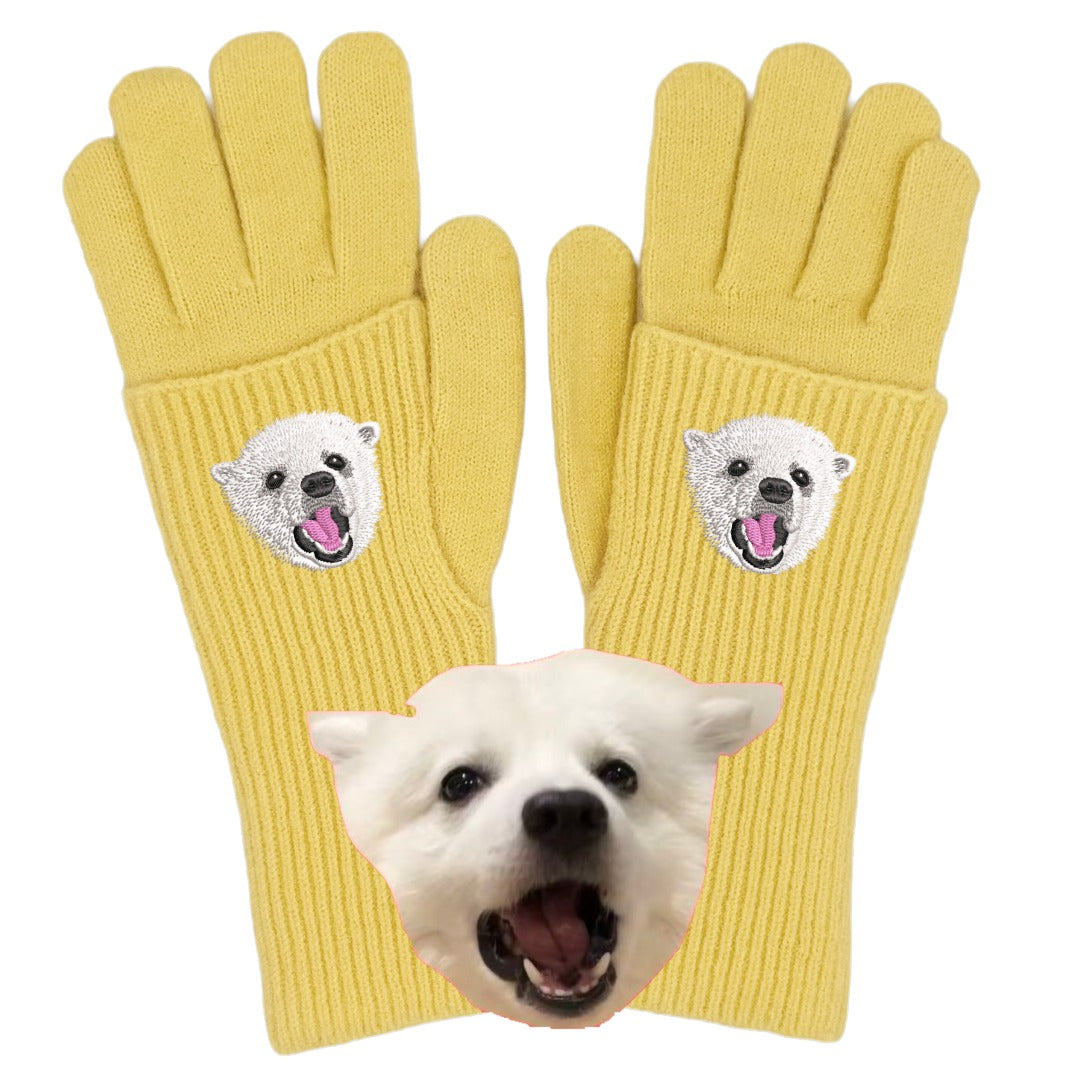 ウール混グローブ　オーダーメイドペットポートレート刺繍