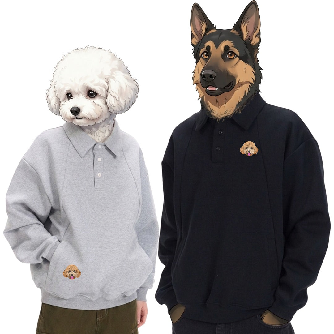綿混ポロスウェット　オーダーメイドペットポートレート刺繍