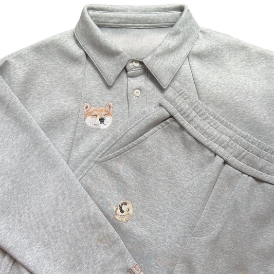 綿混ポロスウェット&パンツセット　オーダーメイドペットポートレート刺繍