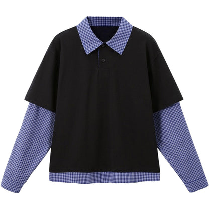 綿混重ね着風シャツ　オーダーメイドペットポートレート刺繍