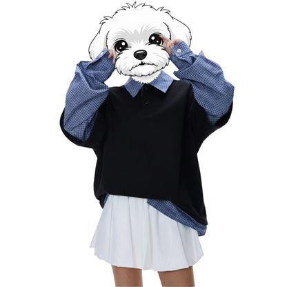 綿混重ね着風シャツ　オーダーメイドペットポートレート刺繍