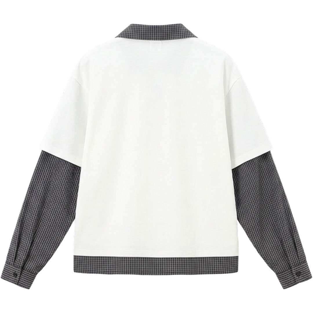 綿混重ね着風シャツ　オーダーメイドペットポートレート刺繍