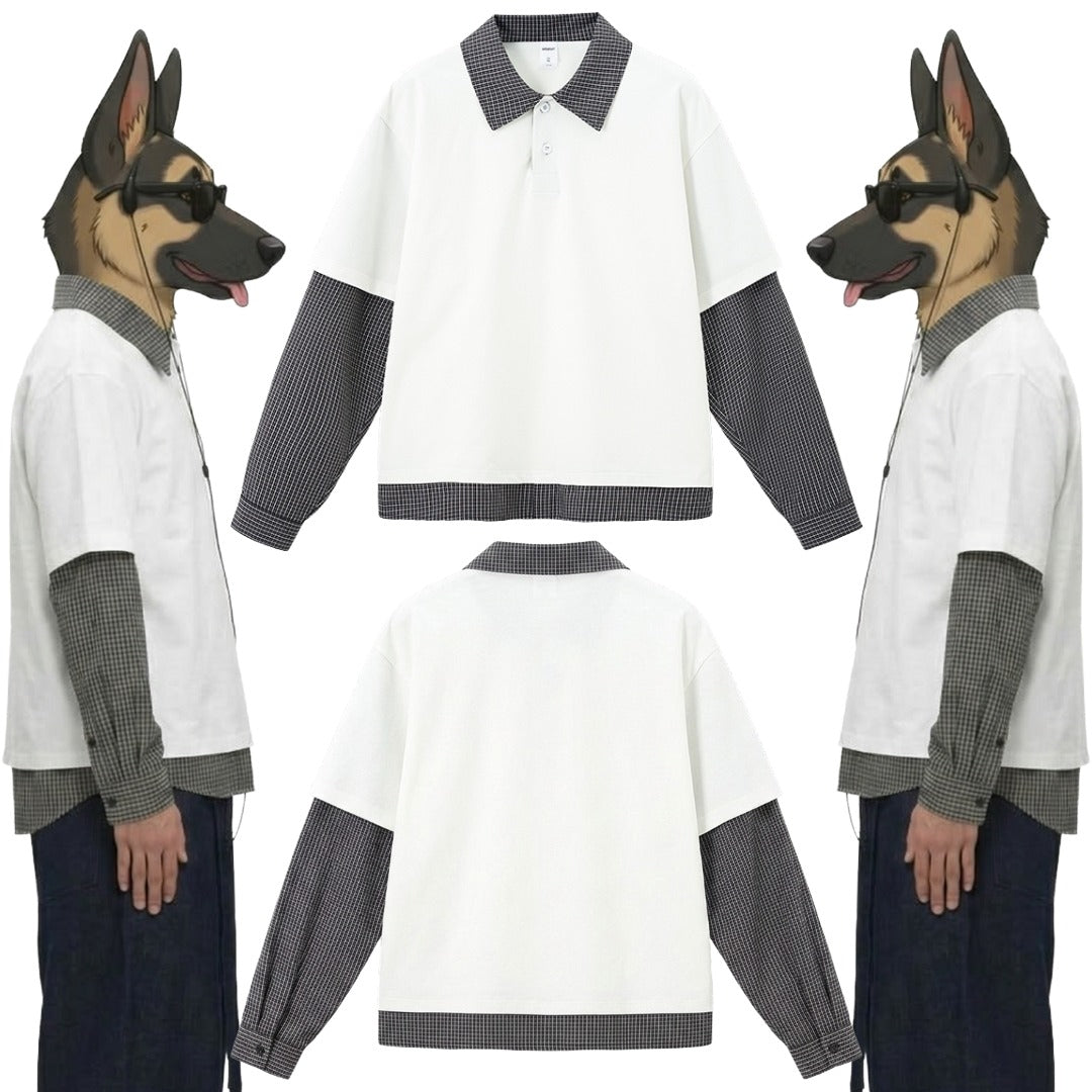 綿混重ね着風シャツ　オーダーメイドペットポートレート刺繍