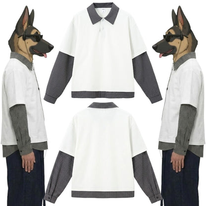 綿混重ね着風シャツ　オーダーメイドペットポートレート刺繍