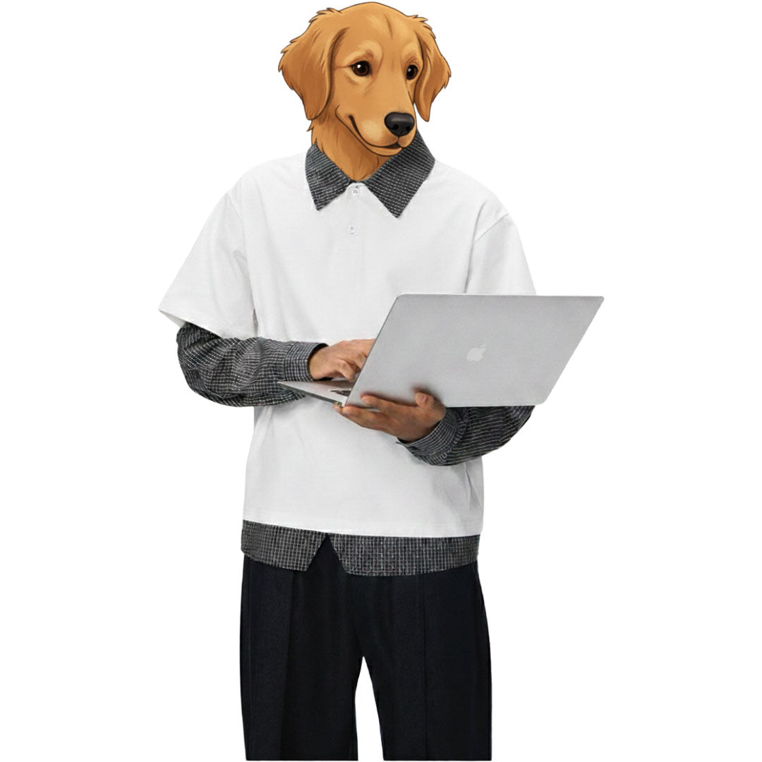 綿混重ね着風シャツ　オーダーメイドペットポートレート刺繍