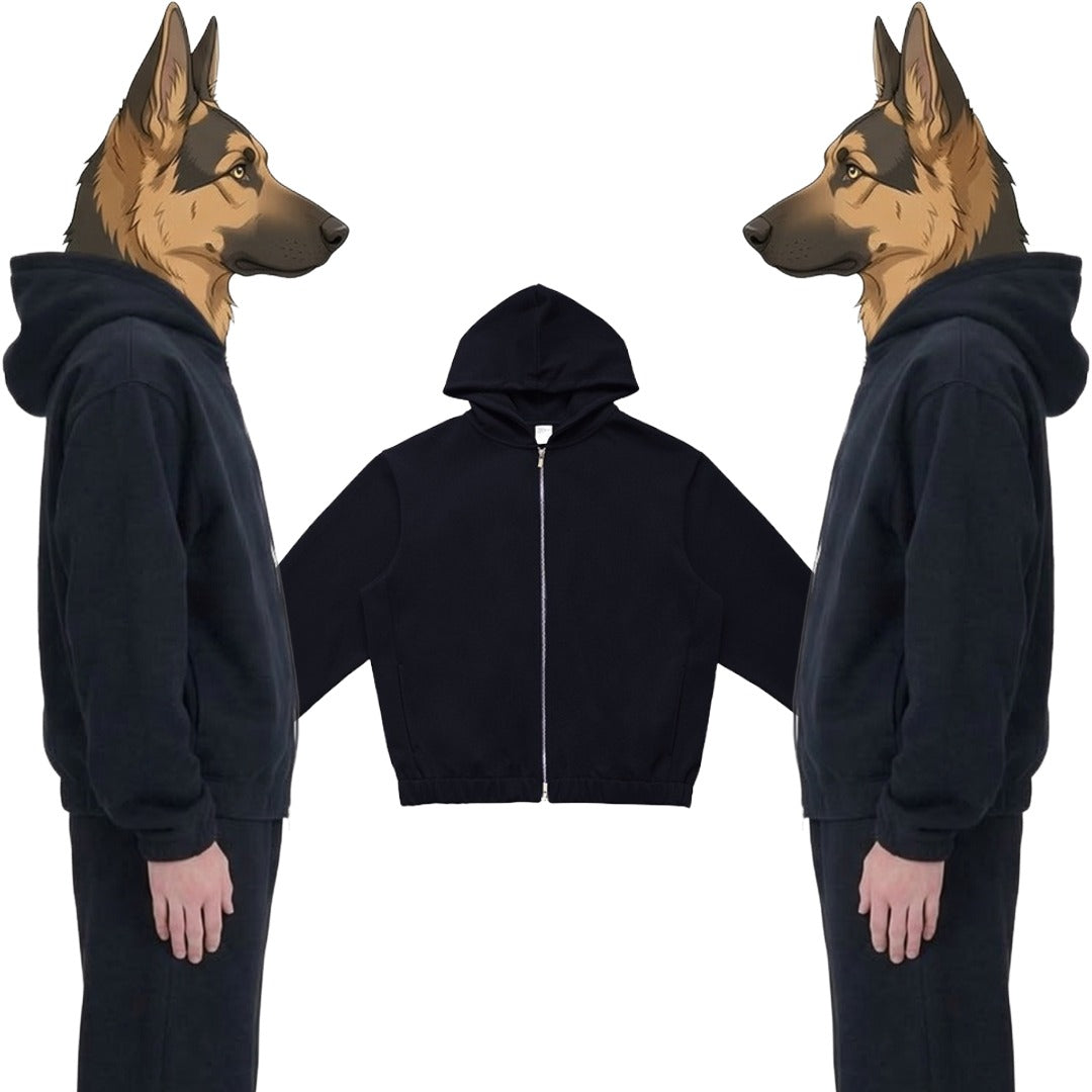 綿混ダブルジップパーカー　オーダーメイドペットポートレート刺繍