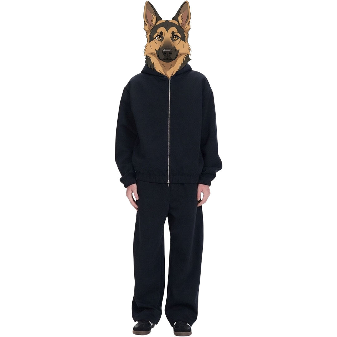 綿混ダブルジップパーカー　オーダーメイドペットポートレート刺繍