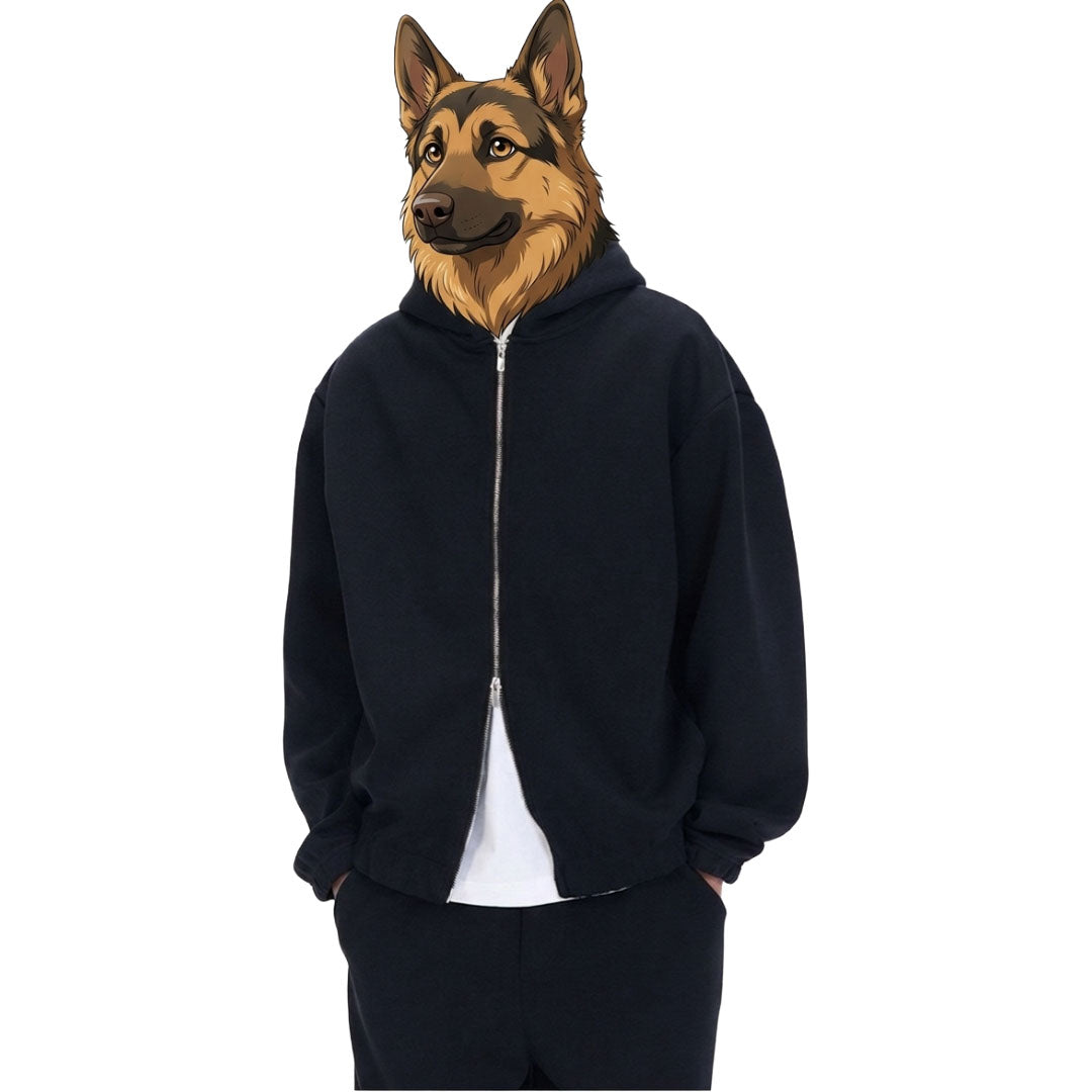 綿混ダブルジップパーカー　オーダーメイドペットポートレート刺繍