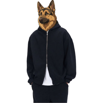 綿混ダブルジップパーカー　オーダーメイドペットポートレート刺繍