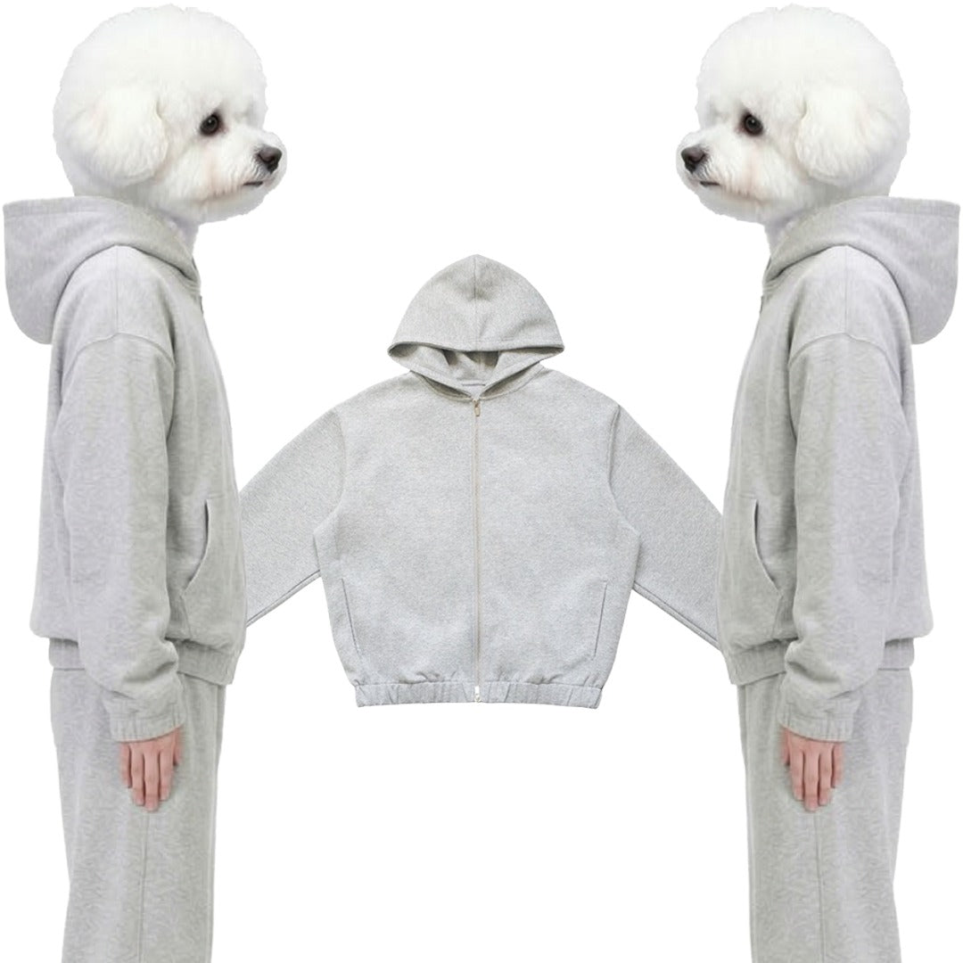 綿混ダブルジップパーカー　オーダーメイドペットポートレート刺繍