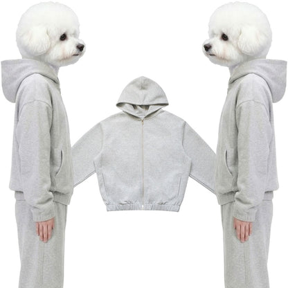 綿混ダブルジップパーカー　オーダーメイドペットポートレート刺繍