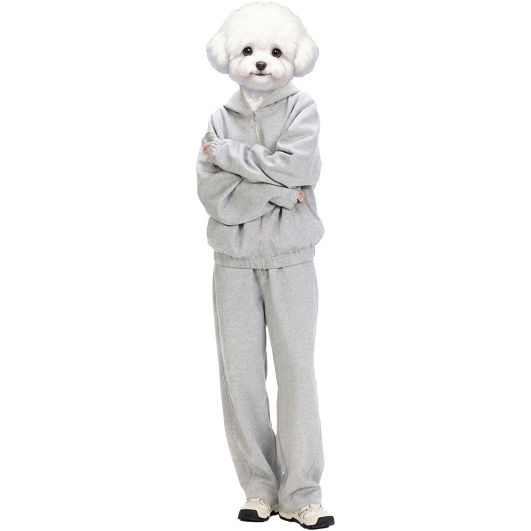 綿混ダブルジップパーカー　オーダーメイドペットポートレート刺繍