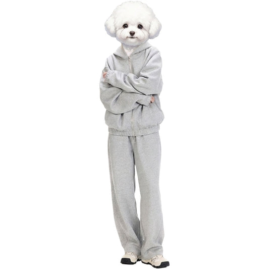 綿混ダブルジップパーカー&パンツセット　オーダーメイドペットポートレート刺繍